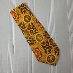 Star of Siam 100% Silk Necktie Wide Bright Yellow‎ Gold Vintage Retro 70's